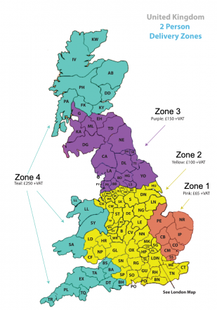Two Man Delivery Zones and Costs