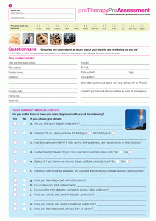 pre Therapy Pro Physiotherapy Assessment Form
