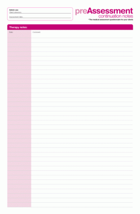 pre therapy clinical assessment form continuation notes pad