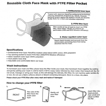 Reusable Face Mask with PTFE Filter Pocket (white)